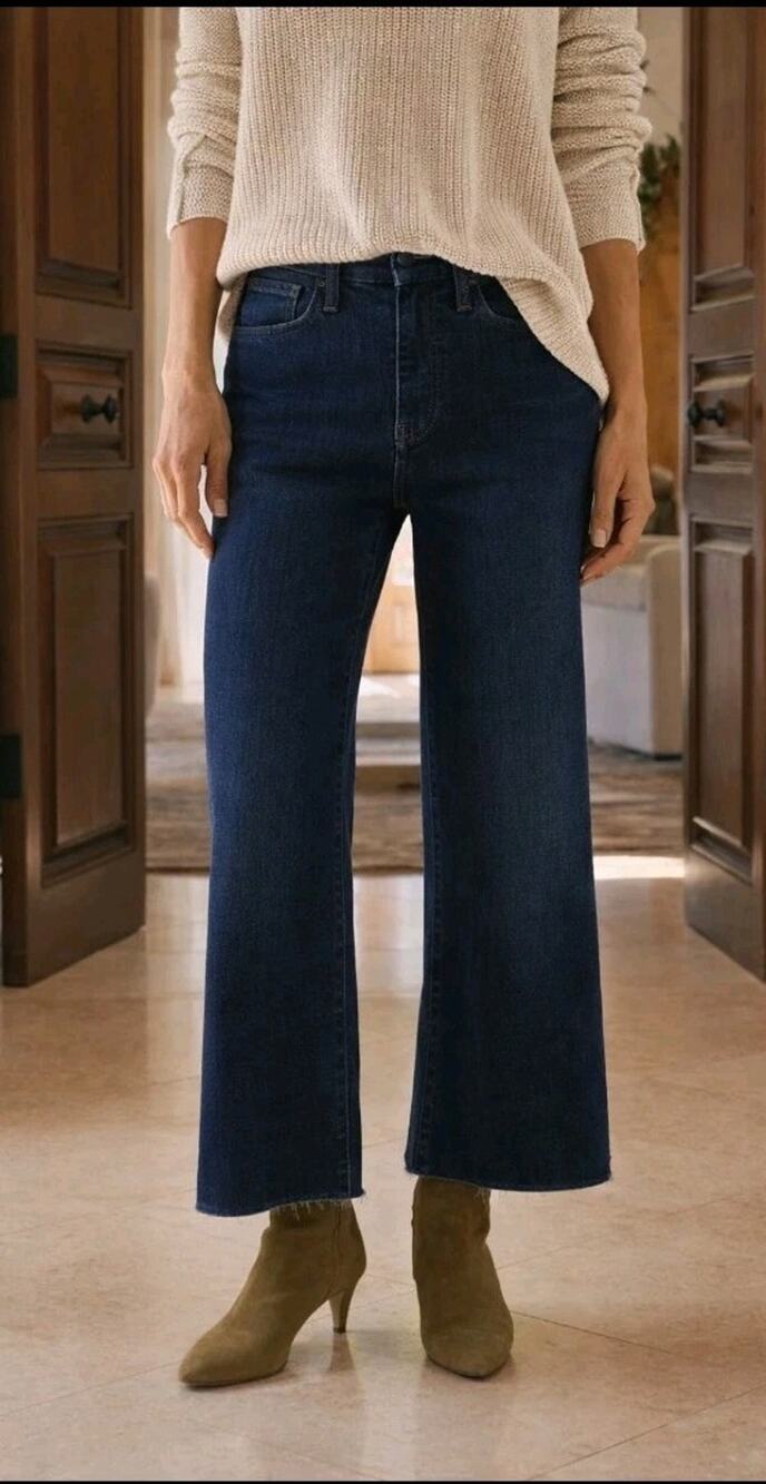 Frank And Eileen Galway 26" Wide Leg Jeans Womens 25 Blue Denim Logo Frayed Hem